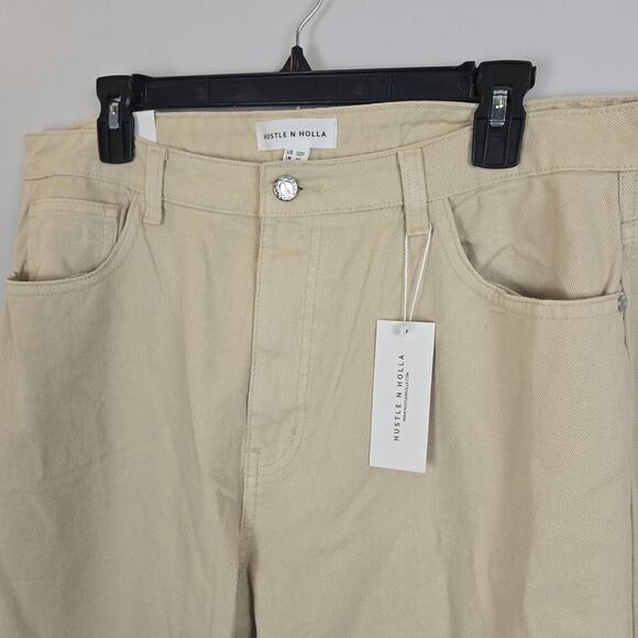 Wide Leg Pocket Cargo Pants HUSTLE N HOLLA NWT Beige US 12/31 UK 16 Skater Punk - Picture 3 of 9